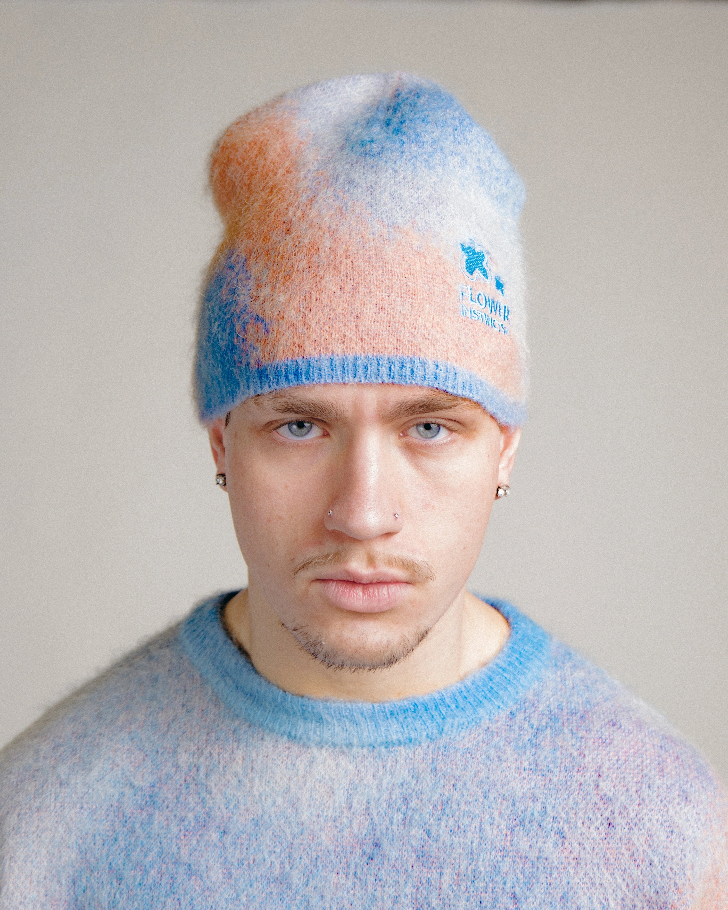 FLOWER BEANIE PINK & BLUE